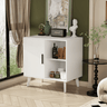 Sideboard Buffet Kitchen Storage Cabinet, Accent Cabinet with Solid Wood Feet for Decorated Doors, Dining Room, Hallway, Cupboard Console Table, Liquor / Accent Cabinet (White)MUTUKISPACE