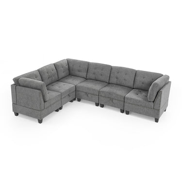 L shape Modular Sectional Sofa,DIY Combination,includes Three Single Chair and Three Corner ,Grey ChenilleMUTUKISPACE