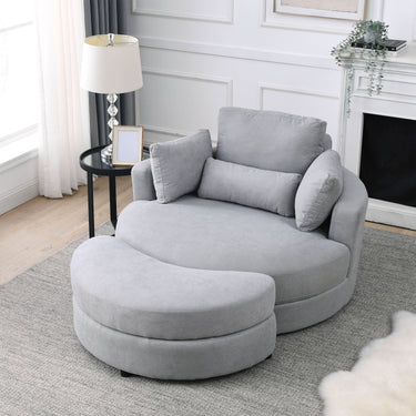 Welike Swivel Accent Barrel Modern Grey Sofa Lounge Club Big Round Chair with Storage Ottoman Linen Fabric for Living Room Hotel with PillowsMUTUKISPACE