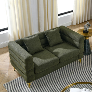 60Inch Oversized 2 Seater Sectional Sofa, Living Room Comfort Fabric Sectional Sofa - Deep Seating Sectional Sofa, Soft Sitting with 2 Pillows for Living Room, Bedroom, Office, Green teddy( W834S00032)MUTUKISPACE