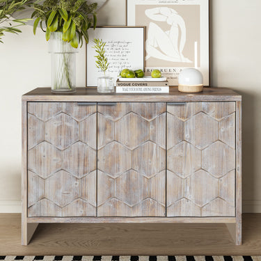 Accent Cabinet Farmhouse Style 3 Door Wooden Cabinet Sideboard Buffet Server Cabinet Storage Cabinet, for Living Room, Entryway, Hallway, Office, Kitchen and Dining Room, Natural Wood WashMUTUKISPACE