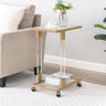 Golden Side Table, Acrylic Sofa Table, Glass Top C Shape Square Table with Metal Base for Living Room, Bedroom, Balcony Home and OfficeMUTUKISPACE