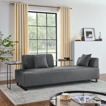 Linen Fabric 3 Seat Sofa with Two End Tables and Two Pillows, Removable Back and Armrest, Morden Style Upholstered 3 - Seat Couch for Living RoomMUTUKISPACE