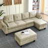Sectional 3 - Seaters Sofa ,Double - sided multi - functional footstool, storage mat , Non - slip leg, two pillows, Velvet,beigeMUTUKISPACE