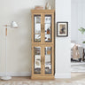 Lighted Glass Display Cabinet with Wood Frame – Curio and Wine Storage Cabinet for Living Room or Kitchen, Light Oak FinishMUTUKISPACE