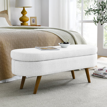 Ottoman Oval Storage Bench,Rubber Wood Legs,White(43.5"x16"x16")MUTUKISPACE