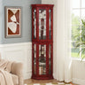 Lighted Corner Glass Curio Cabinet with Tempered Glass Door, Bar Display Cabinet with Adjustable Shelves and Bulb IncludedMUTUKISPACE
