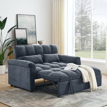 Loveseats Sofa Bed with Pull - out Bed,Adjsutable Back,Blue+ GreyMUTUKISPACE