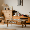 Cherry Wood Coffee Table with Rectangular Molded Glass Top 47 Inches Width xbjj - lgcj - CtableMUTUKISPACE