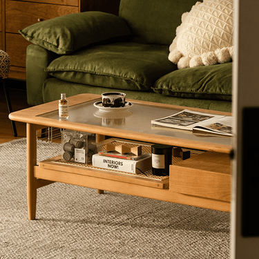 Cherry Wood Coffee Table with Rectangular Molded Glass Top 47 Inches Width xbjj - lgcj - CtableMUTUKISPACE