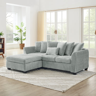 Corduroy Tufted Upholstered Sleeper Sectional Sofa, L - Shaped Modular Convertible Sofa , GYMUTUKISPACE