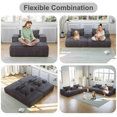 55 - inch Chenille foam Sofa Lounge Chair,No Assembly Required,Fluffy Modern Sleeper Chair for Indoor Living Room BedroomMUTUKISPACE
