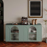 Accent Cabinet Lacquered Wooden Cabinet with 4 Glass Doors Sideboard Buffet Server Cabinet Storage Cabinet, for Living Room, Entryway, Hallway, Office, Kitchen and Dining Room, Mint GreenMUTUKISPACE