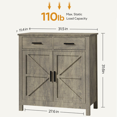 Kitchen Storage Cabinet, Modern Farmhouse Buffet Cabinet with Storage, Coffee Bar with 2 Drawers and 2 Doors, Floor Sideboard Buffet for Living Room, Dining Room, Bathroom,(Grey)MUTUKISPACE