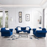 3 Piece Living Room Sofa Set, including 3 - Seater Sofa, Loveseat and Sofa Chair, with Button and Copper Nail on Arms and Back, Five White Villose Pillow, Blue.MUTUKISPACE