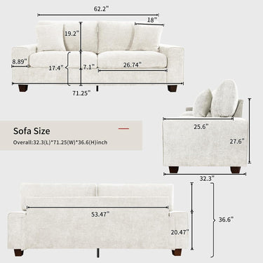 Small Chenille Loveseat Sofa with Pillows – Modern 1 - 3 Seater Couch for Living Room or Office, Ideal for Small SpacesMUTUKISPACE