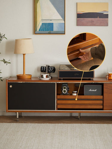 Vintage Solid Wood TV Stand Stainless Steel Legs mu - rmdsg - tvstandMUTUKISPACE