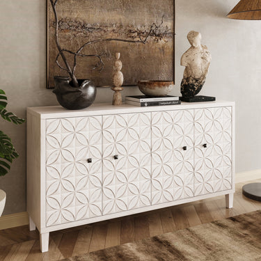 Accent Cabinet 4 Door Wooden Cabinet Sideboard Buffet Server Cabinet Storage Cabinet, for Living Room, Entryway, Hallway, Office, Kitchen and Dining Room, White WashMUTUKISPACE