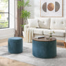 2 - Piece Set Round Chenille Storage Ottoman, Equipped with a Drum Shaped Small Stool, Storage Space, and MDF Made Desktop Panel (Dark Blue23.62"x23.62"x16.53")MUTUKISPACE