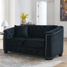 59 - Inch Modern Chesterfield Velvet Sofa, 2 - Seater Sofa, Upholstered Tufted Backrests with Nailhead Arms and 2 Cushions for Living Room, Bedroom, Apartment, Office (Black)MUTUKISPACE