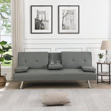 sofa bed with Armrest two holders WOOD FRAME, STAINLESS LEG, FUTON GREY PVCMUTUKISPACE