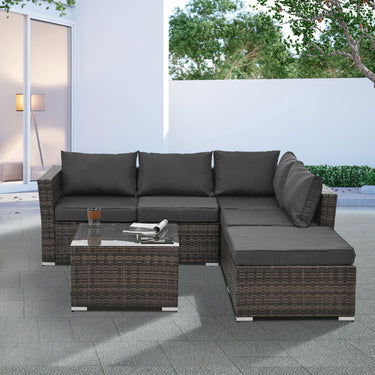 4 - Piece Outdoor PE Wicker Patio Furniture Set with Tempered Glass Coffee TableMUTUKISPACE