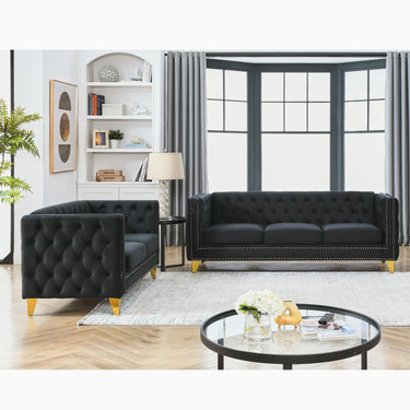 3 - seater + 2 - seater Combination sofa.BLACK VELVETMUTUKISPACE