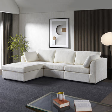 modular sofa whitechenille fabric, simple and grand, the seat and back is very soft. this is also a KNOCK DOWN sofaMUTUKISPACE