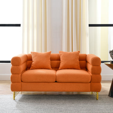 60Inch Oversized 2 Seater Sectional Sofa, Living Room Comfort Fabric Sectional Sofa - Deep Seating Sectional Sofa, Soft Sitting with 2 Pillows for Living Room,Bedroom,Office,Orange teddy(W834S00031)MUTUKISPACE
