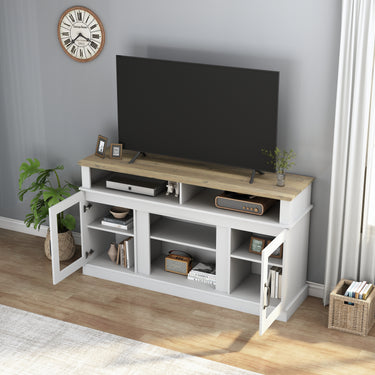 58 Inch TV Stand with Storage Cabinet and Shelves, TV Console Table Entertainment Center for Living Room,BedroomMUTUKISPACE
