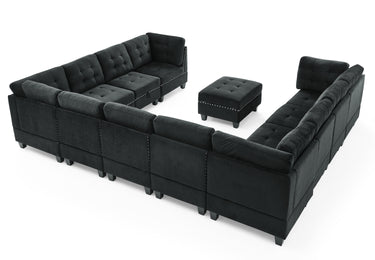 U shape Modular Sectional Sofa,DIY Combination,includes Seven Single Chair,Four Corner and One Ottoman,Black Velvet.MUTUKISPACE
