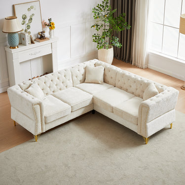 81.5 - Inch Chenille Corner Sofa , L - Shaped Sectional Couch, 5 - Seater Corner Sofas with 3 Cushions for Living Room, Bedroom, Apartment, OfficeMUTUKISPACE