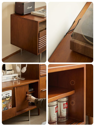Vintage Solid Wood Sliding Door TV Stand High - Legged Living Room Furniture mu - njdsg - chestMUTUKISPACE