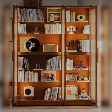 Solid Wood Bookcase with Glass Doors Floor Standing Dustproof Storage mu - dnesg - BookshelfMUTUKISPACE