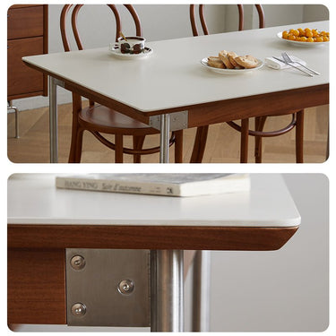 Sintered Stone White Vintage Solid Wood Rectangular Dining Table Natural Wood Furniture mu - sjybcz - DtableMUTUKISPACE