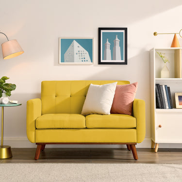Loveseat Sofa, Mid Century Modern Decor Love Seat Couches for Living Room, Button Tufted Upholstered Small Couch for Bedroom, Solid and Easy to Install Love Seats Furniture, YellowMUTUKISPACE