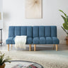 Corduroy fabric, wooden legs convertible sofa bed (Color:Blue)MUTUKISPACE