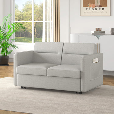 Loveseats Sofa Bed with Pull - out Bed,Adjsutable Back and Two Arm Pocket - Light grey(54.5"x33"x31.5")MUTUKISPACE