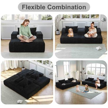 55 - inch Chenille foam Sofa Lounge Chair,No Assembly Required,Fluffy Modern Sleeper Chair for Indoor Living Room BedroomMUTUKISPACE