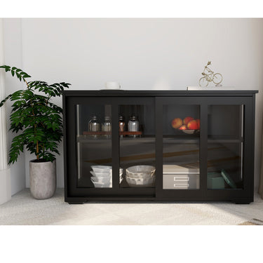 Kitchen Storage Stand Cupboard With Glass Door - BlackMUTUKISPACE