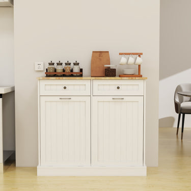 Two Drawers and Two - Compartment Tilt - Out Trash Cabinet Kitchen Trash Cabinet - WhiteMUTUKISPACE