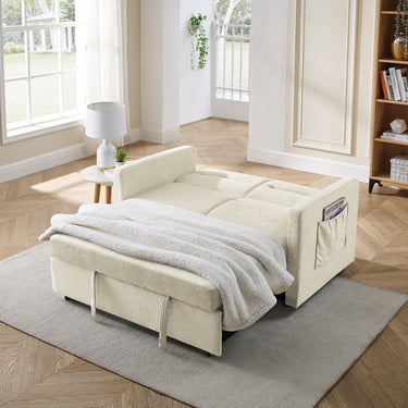 Loveseats Sofa Bed with Pull - out Bed,Adjsutable Back and Two Arm Pocket,Beige (54.5"x33"x31.5")MUTUKISPACE