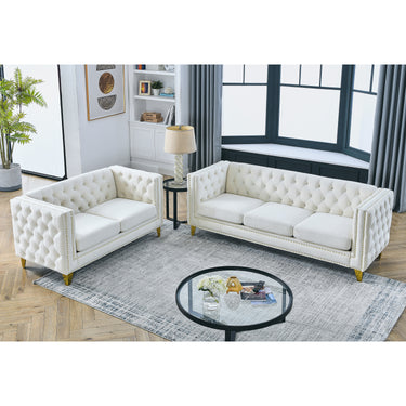 3 - seater + 2 - seater Combination sofa.BEIGE VELVETMUTUKISPACE