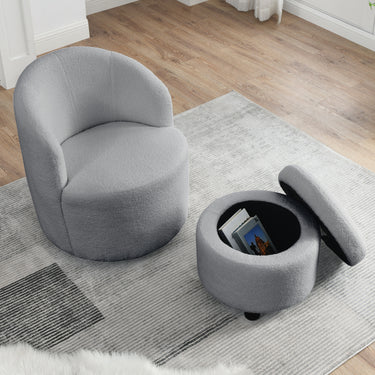 Welike Swivel barrel chair, living room swivel chair with round storage chair, 360 ° swivel club chair, nursery, bedroom, office, hotel with upholstered modern armchair, teddy fabricMUTUKISPACE