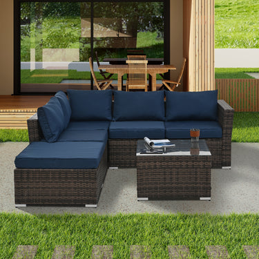 4 - Piece Outdoor PE Wicker Furniture Set Tempered Glass Coffee TableMUTUKISPACE