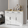Farmhouse Buffet Cabinet Storage Sideboard with 3 Drawers and 3 Doors for Dining Living Room Kitchen Cupboard - WhiteMUTUKISPACE
