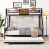 Twin Over FULL Metal Bunk Bed with Trundle 2 - Side Ladder and Full - Length Guardrail, No Box Spring Needed, Large Under Bed Storage, Easy Assemble , Black & BrownMUTUKISPACE