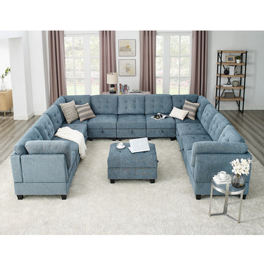 U shape Modular Sectional Sofa,DIY Combination,includes Seven Single Chair, Four Corner and One Ottoman,Navy BlueMUTUKISPACE