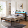 King Size Metal Platform Bed Frame with Wooden Headboard and Footboard with USB LINER, LED Lights ,No Box Spring Needed, Large Under Bed Storage, Easy AssembleMUTUKISPACE