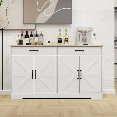 55.91" Large Farmhouse Buffet Cabinet Storage Sideboard with 2 Drawers and 4 Doors for Dining Living Room Kitchen Cupboard - WhiteMUTUKISPACE